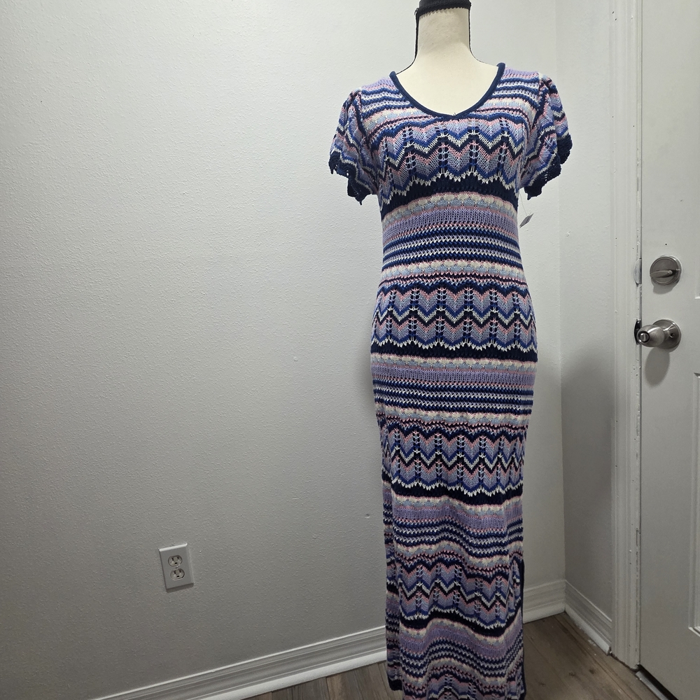 Jessica Simpson Navy, Lavender & Pink Chevron Maxi Dress